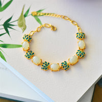 KarmaRipple's Ivory Jade Cyan Jade Lotus Protection Bracelet