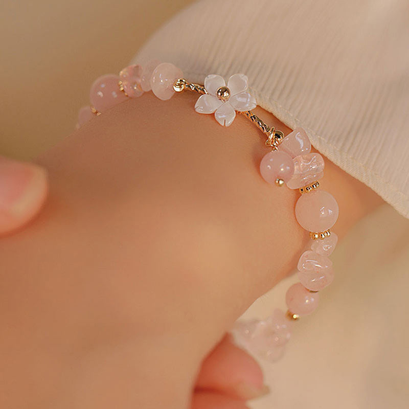 KarmaRipple's 14k Gold Plated Authentic Pink Gemstone Flower Love Bracelet p4