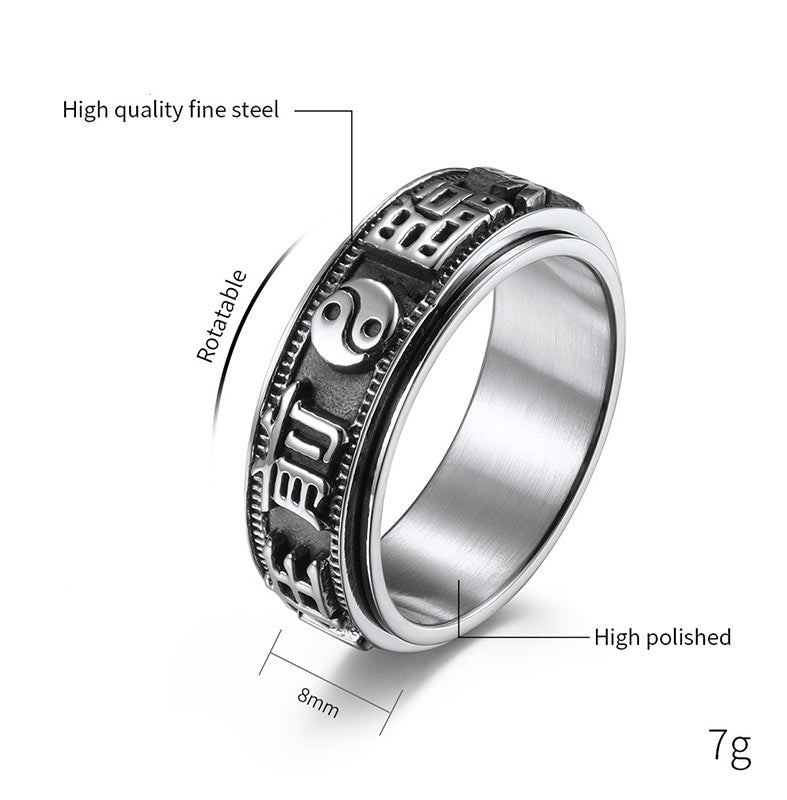 KarmaRipple's Letter Words Balance Calm Titanium Steel Rotatable Ring p7