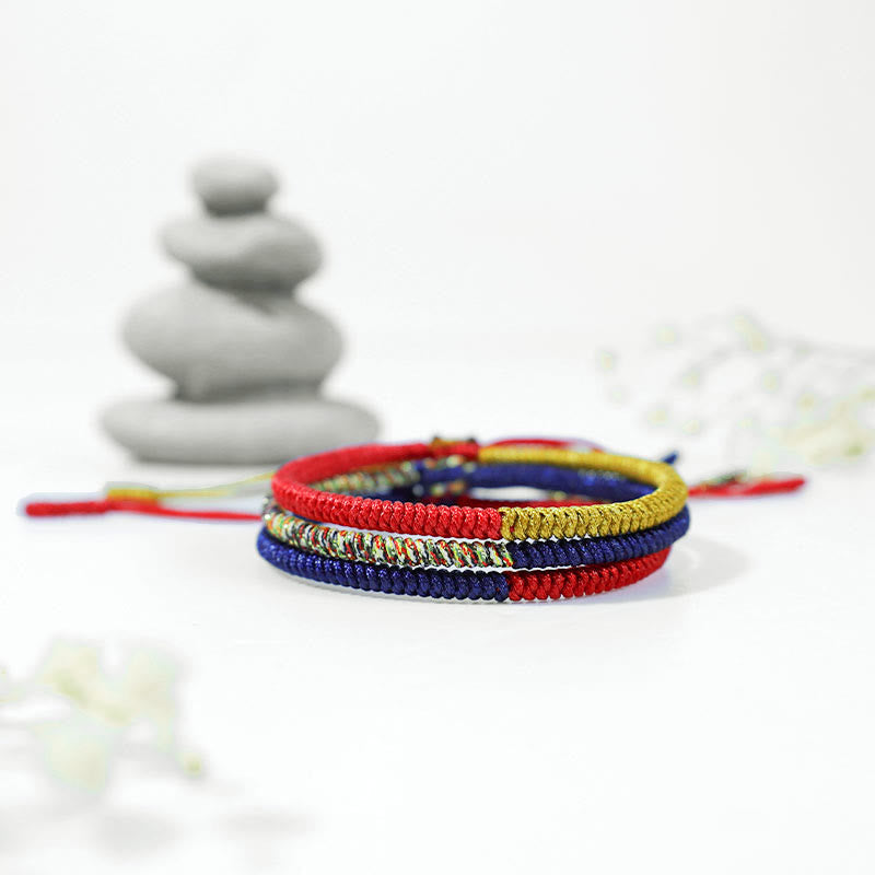 KarmaRipple's Tibet Handmade Multicolor King Kong Weave Faith Protection Woven Two-Color String Bracelet p4