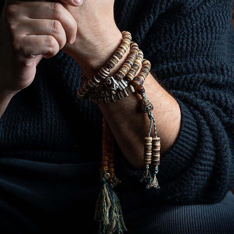 KarmaRipple's Tibetan 108 Mala Beadwork Yak Bone Dzi Bead The Lord of the Corpse Forest Strength Bracelet p2