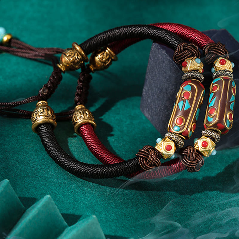 KarmaRipple's Handmade Tibetan Turquoise Om Mani Padme Hum Strength Woven Bracelet p15
