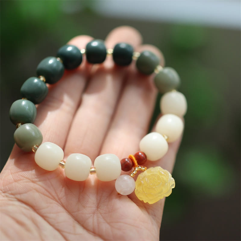 KarmaRipple's Gradient Bodhi Seed Amber Lotus Peace Bracelet p2
