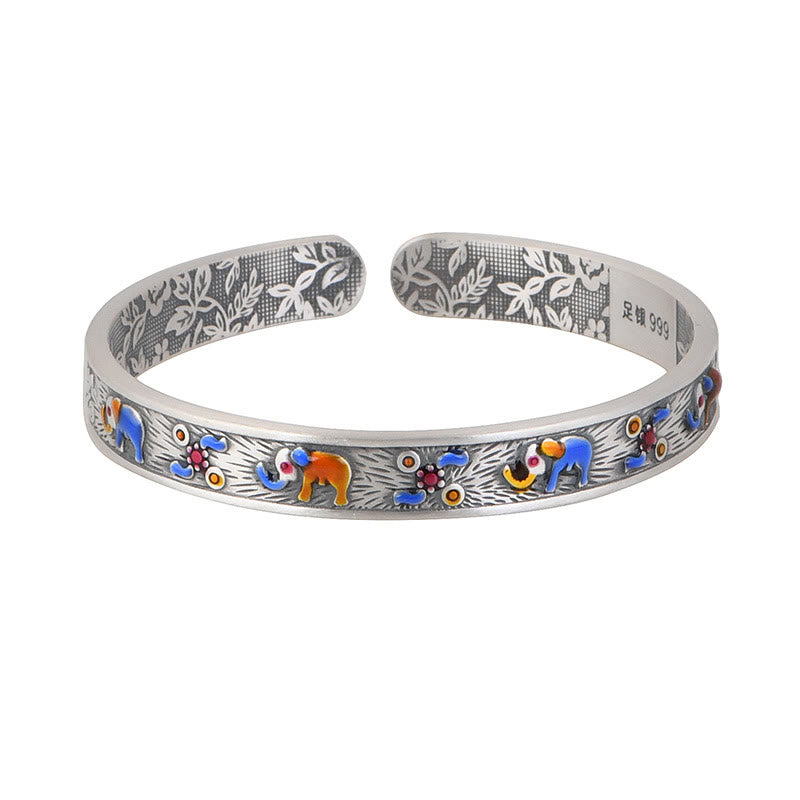 KarmaRipple's 999 Sterling Silver Elephant Strength Wisdom Bracelet Cuff Bangle p9