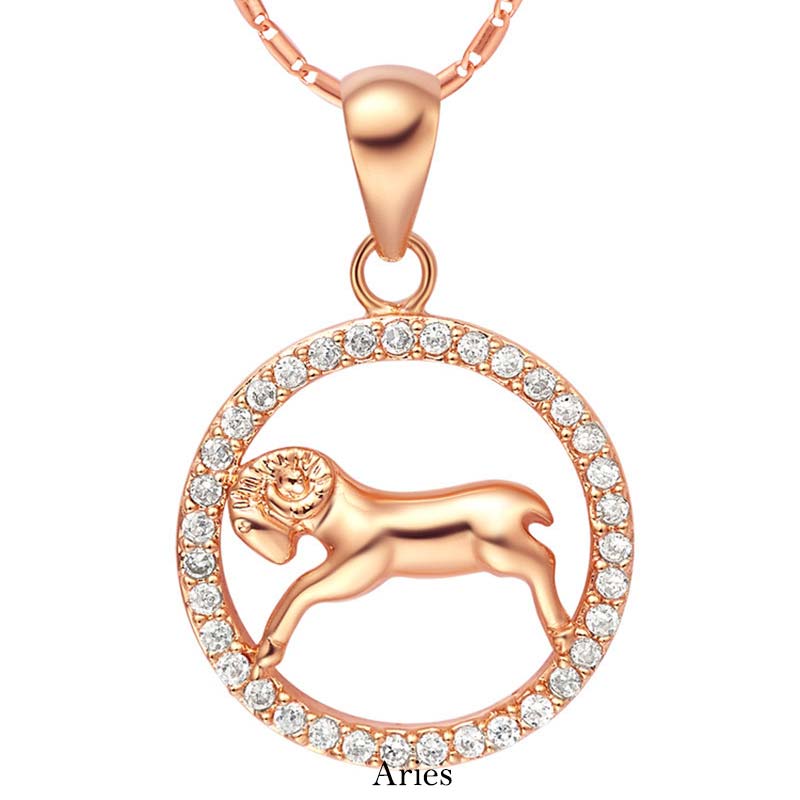 KarmaRipple's 12 Constellations of the Zodiac Rhinestone Fortune Pendant Chain Necklace ( p1