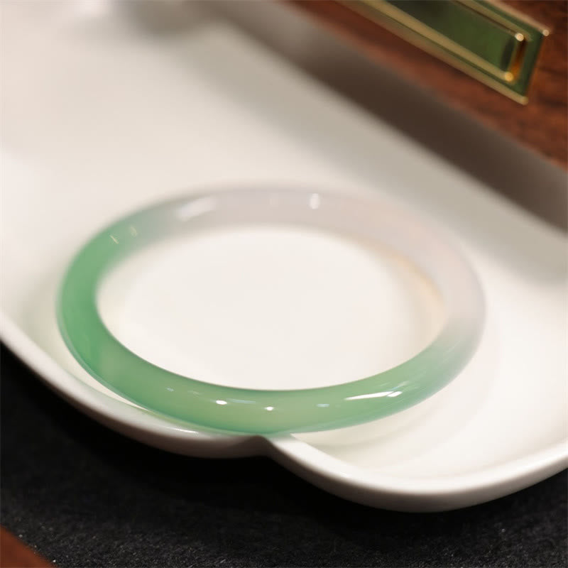 KarmaRipple's Authentic Ivory And Green Chalcedony Agate Positive Cuff Bracelet Bangle p12