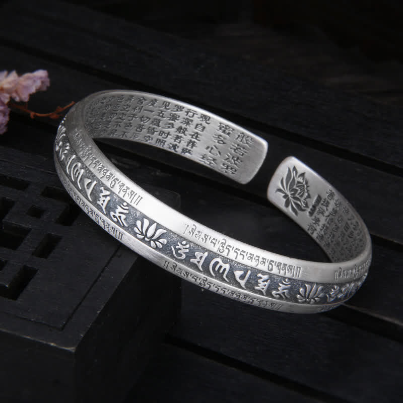KarmaRipple's 999 Sterling Silver Om Mani Padme Hum Heart Sutra Lotus Peace Bracelet Bangle p13
