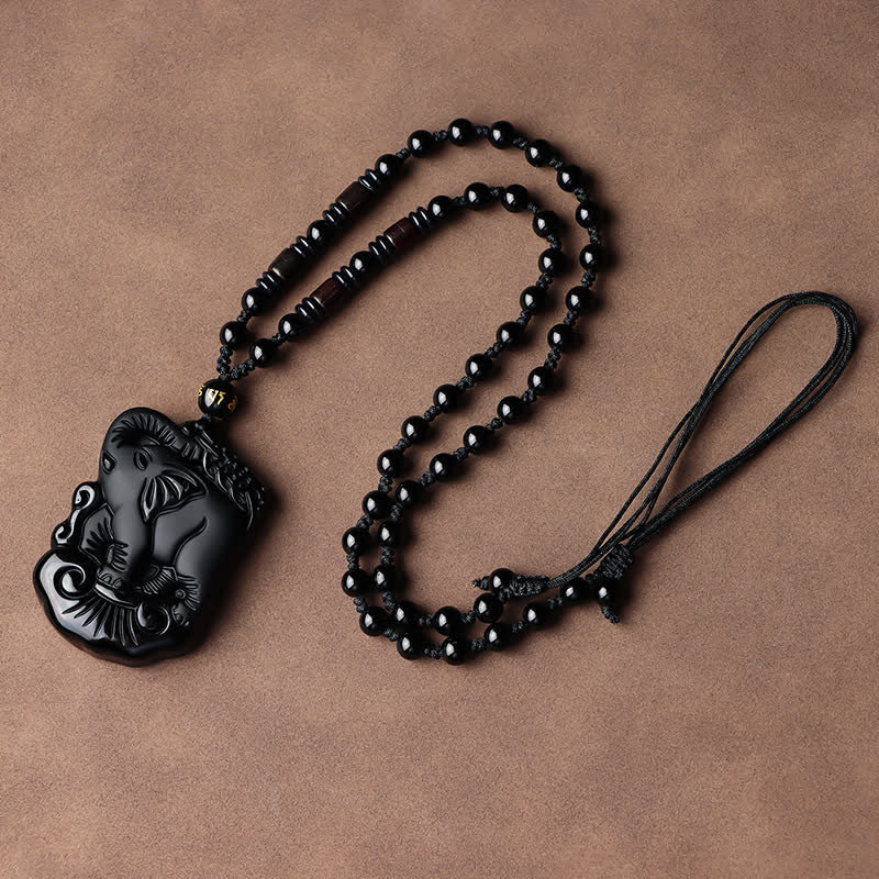 KarmaRipple's Black Obsidian Elephant Protection String Pendant Necklace Key Chain p13