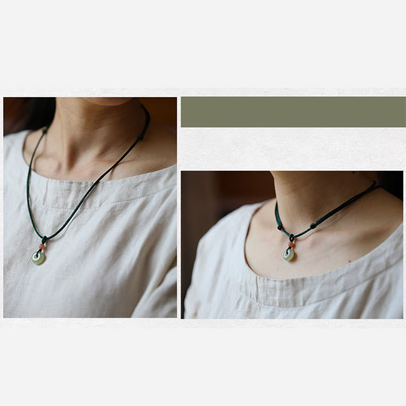 KarmaRipple's Authentic Round Jade Peace Buckle Lotus Abundance String Pendant Necklace p7