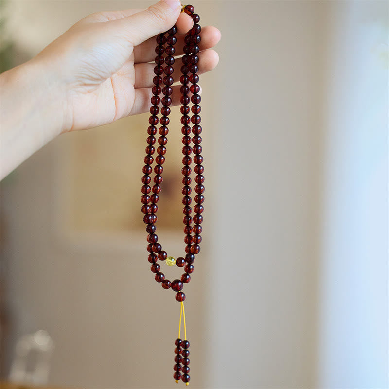 KarmaRipple's Authentic 108 Mala Beadwork Amber Clear Anxiety Bracelet p1