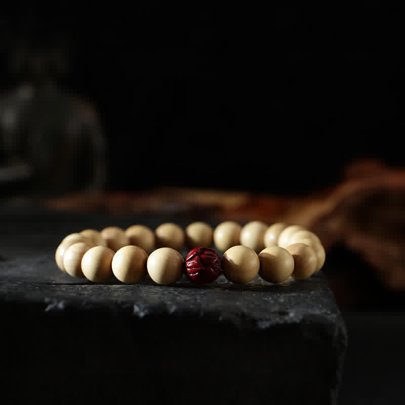 KarmaRipple's Tibet Peach Wood Lotus Cinnabar Bagua Yin Yang Fortune Wealth Bracelet p20