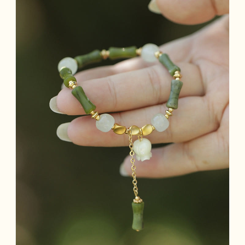 KarmaRipple's Green Bamboo Jade Lily of the Valley Wealth Bracelet p12