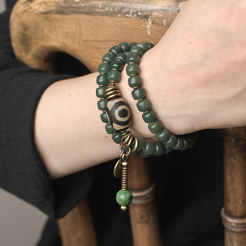 KarmaRipple's Cyan Bodhi Seed Dzi Bead Wisdom Peace Triple Wrap Bracelet p2