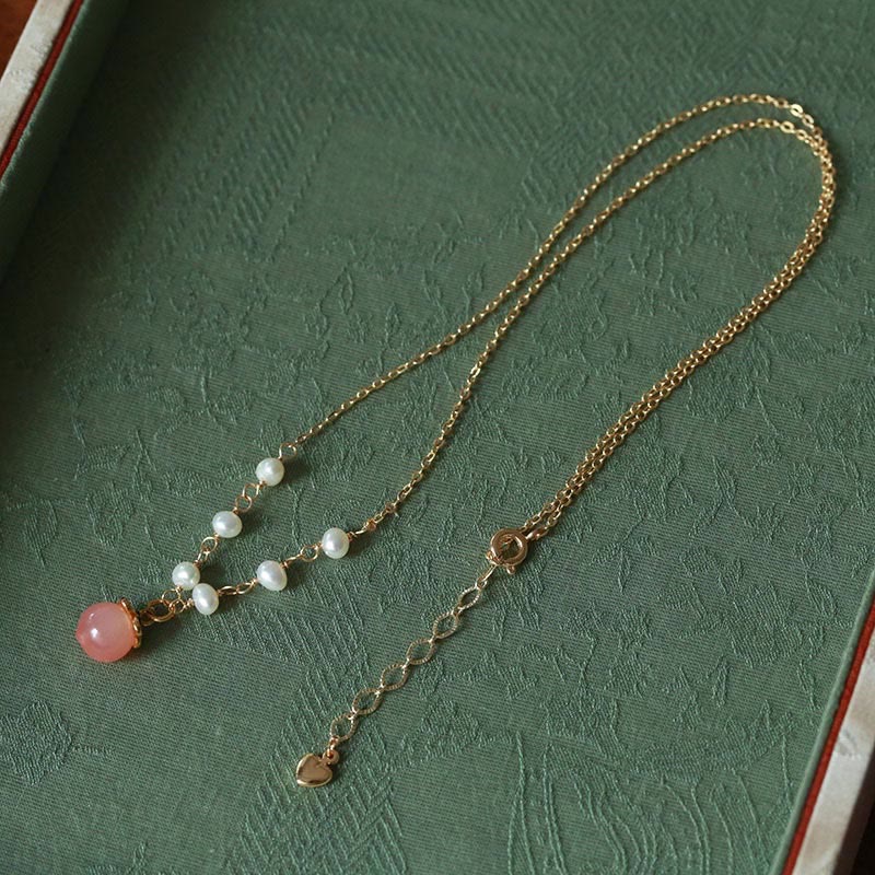 KarmaRipple's Gold-plated Bronze Authentic Yanyuan Agate Pearl Positive Pendant Necklace Bracelet Earrings Set p6