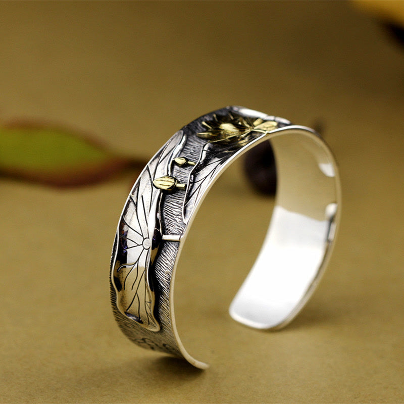 KarmaRipple's 925 Sterling Silver Lotus Flower Calm Bracelet Adjustable Bangle p5