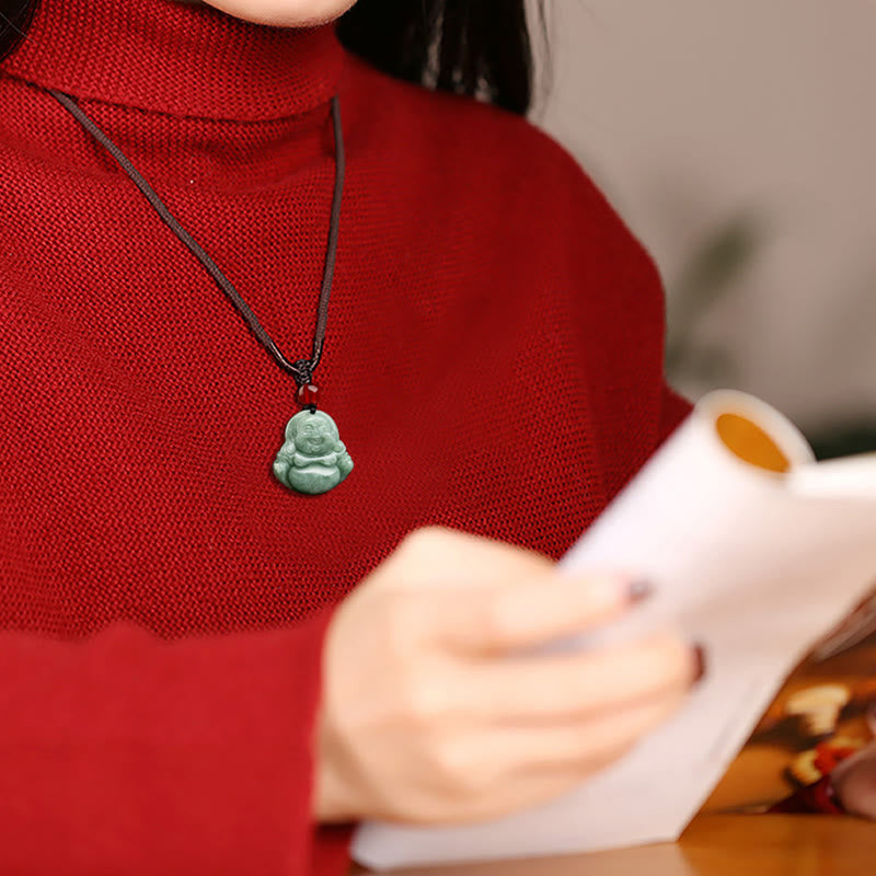 KarmaRipple's Authentic Green Jade Laughing Buddha Fortune Abundance Pendant Necklace p6