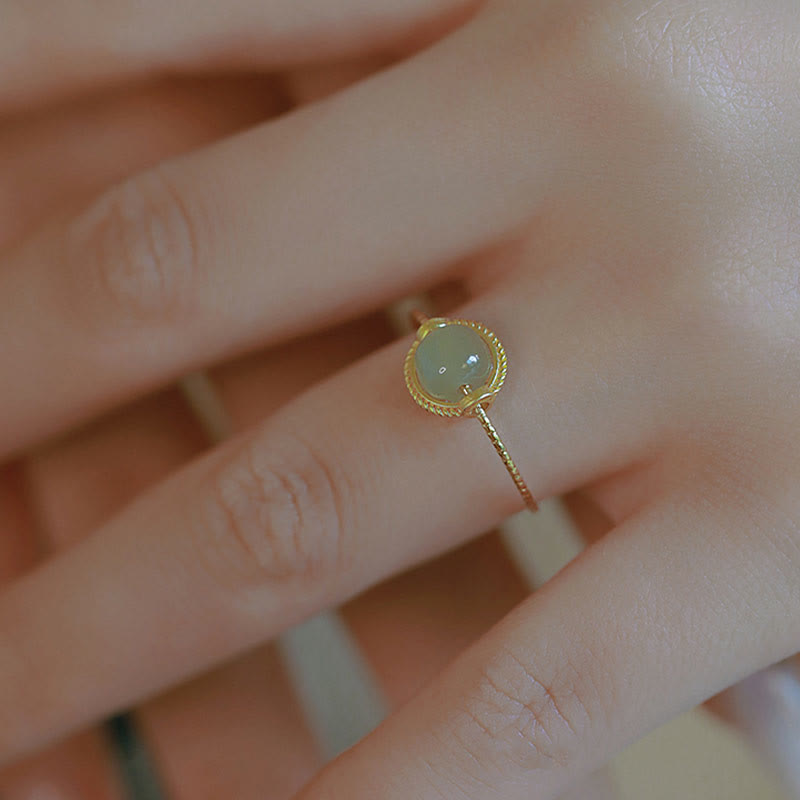 KarmaRipple's 14K Gold Plated Round Jade Fortune Prosperity Adjustable Ring p6