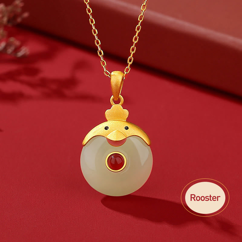KarmaRipple's 925 Sterling Silver Hetian Jade Chinese Zodiac Year of the Dragon Red Agate Fortune Protection Pendant Necklace ( p10