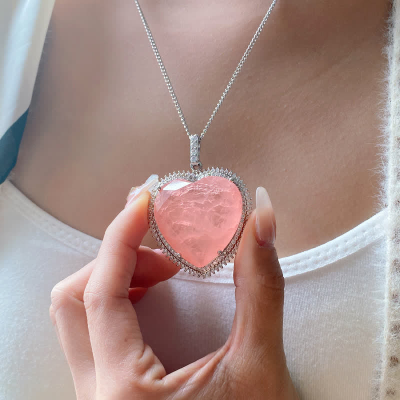 KarmaRipple's Rose Quartz Gemstone Love Heart Relationships Pendant Necklace p2