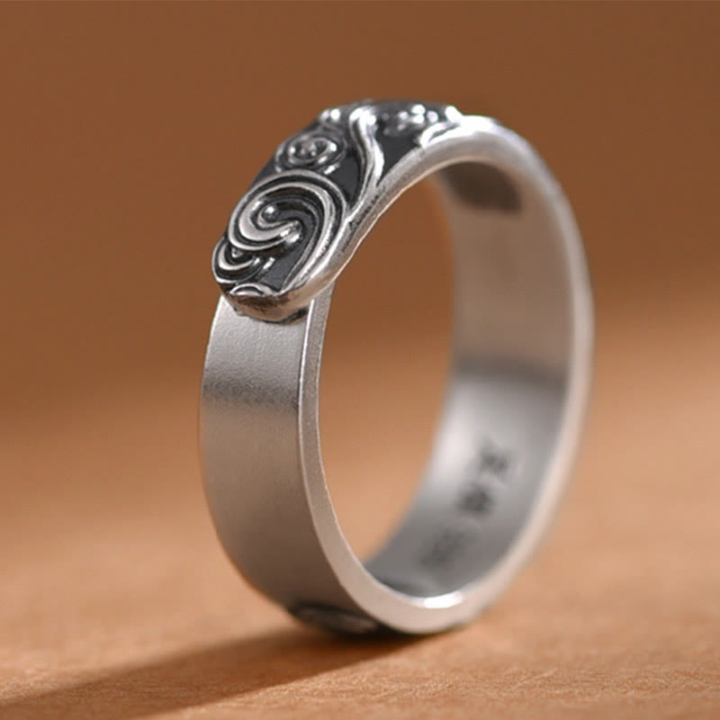KarmaRipple's 999 Sterling Silver Auspicious Clouds Engraved Blessing Adjustable Ring p4