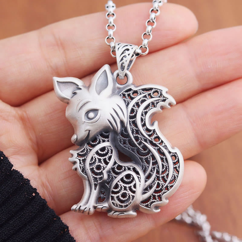 KarmaRipple's Tibet 999 Sterling Silver Fox Pattern Two-sided Blessing Pendant p4