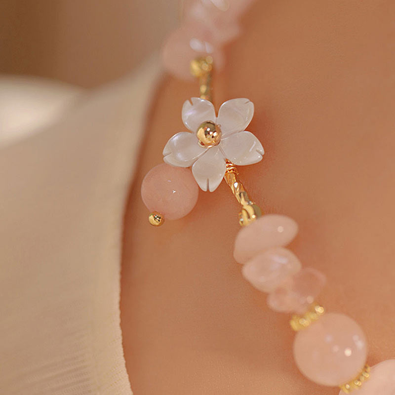 KarmaRipple's 14k Gold Plated Authentic Pink Gemstone Flower Love Bracelet p6