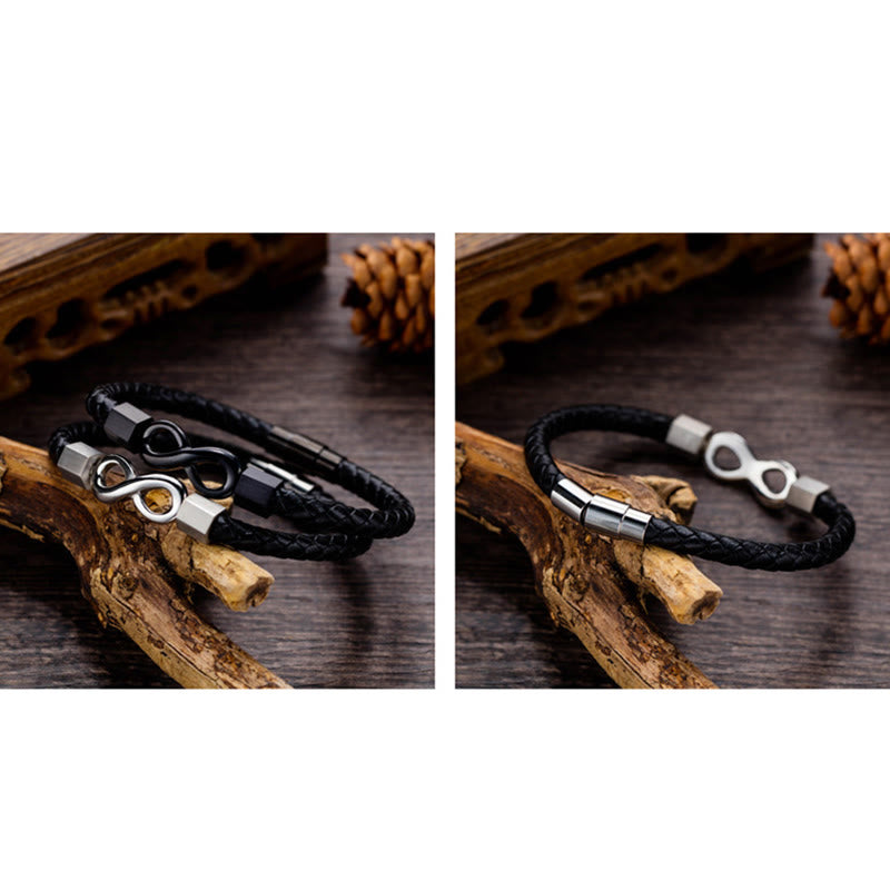 KarmaRipple's Endless Weave Titanium Steel Infinity Leather Weave Balance Bracelet p17