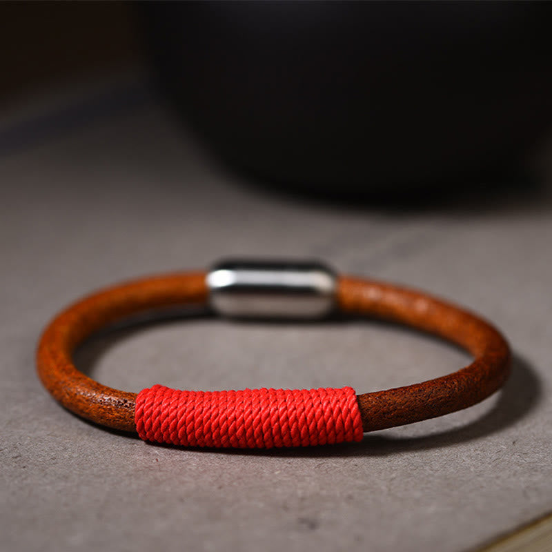 KarmaRipple's Tibetan Leather Handmade Five Elements Fortune Braid String Buckle Bracelet p27
