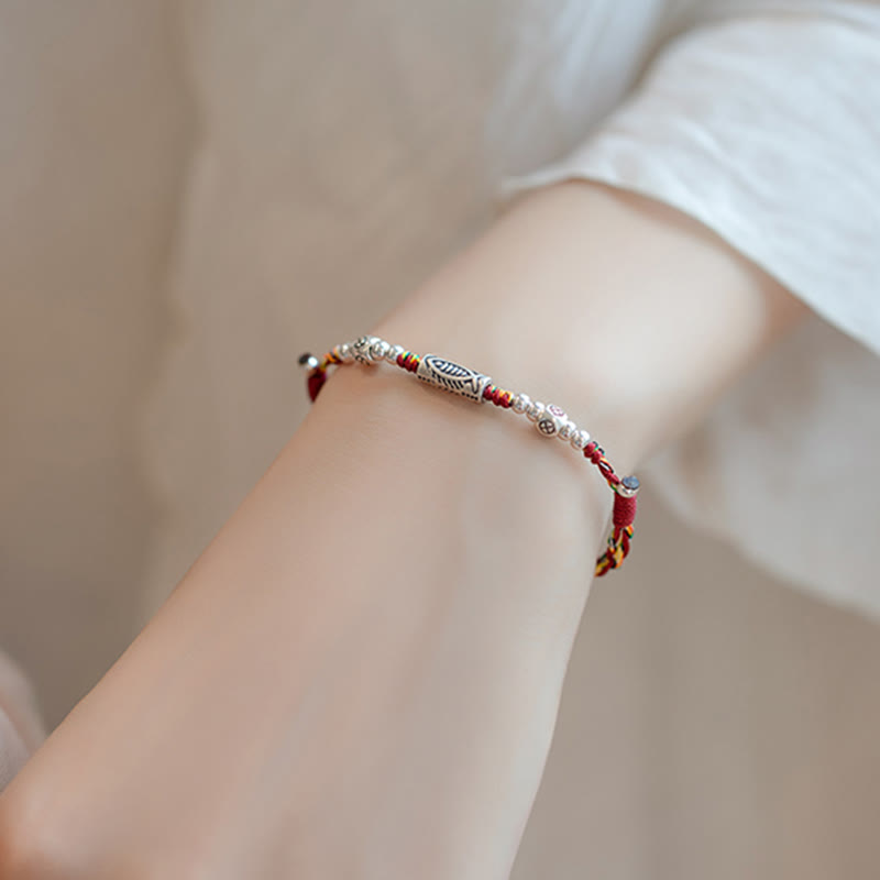 KarmaRipple's 925 Sterling Silver Fortune Koi Fish Woven Colorful String Bracelet Anklet p8