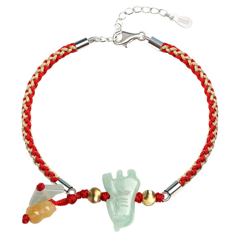 KarmaRipple's Chinese Zodiac Jade Prosperity Red String Bracelet Anklet p16