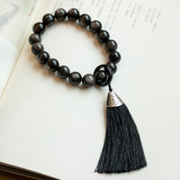 Authentique Mala de poignet en obsidienne argentée brillante de KarmaRipple, en obsidienne noire, en forme de lion, avec pompons de protection, pour décoration de voiture