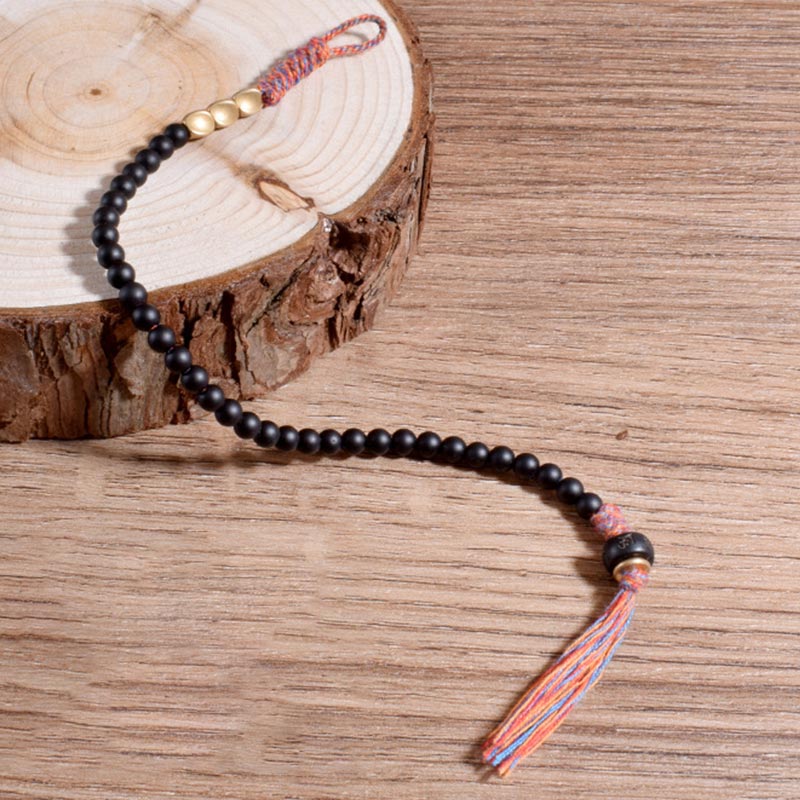 KarmaRipple's Handmade Tibetan Black Onyx Tassel Bracelet p4