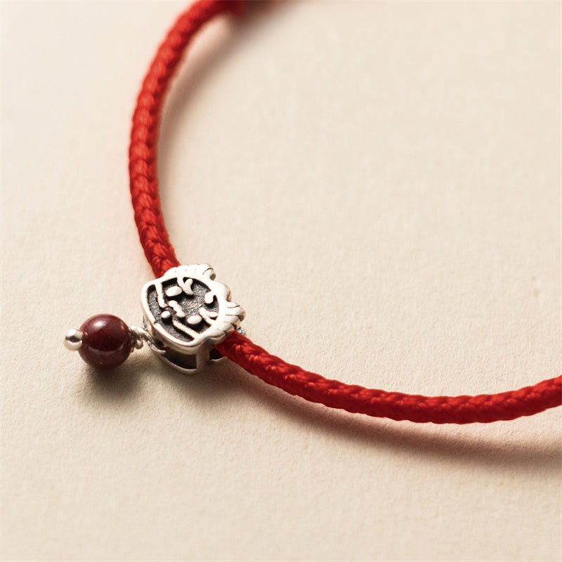KarmaRipple's 925 Sterling Silver Fortune Year of the Dragon Cinnabar Red String Bracelet ( p4