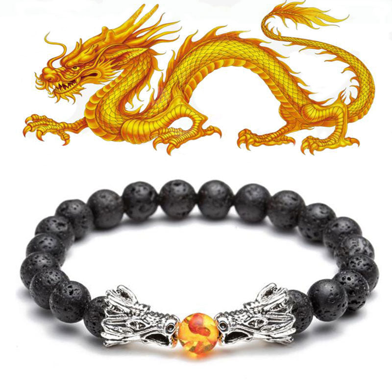 KarmaRipple's Ivory Turquoise Lava Rock Dragon Blessing Beaded Bracelet p28
