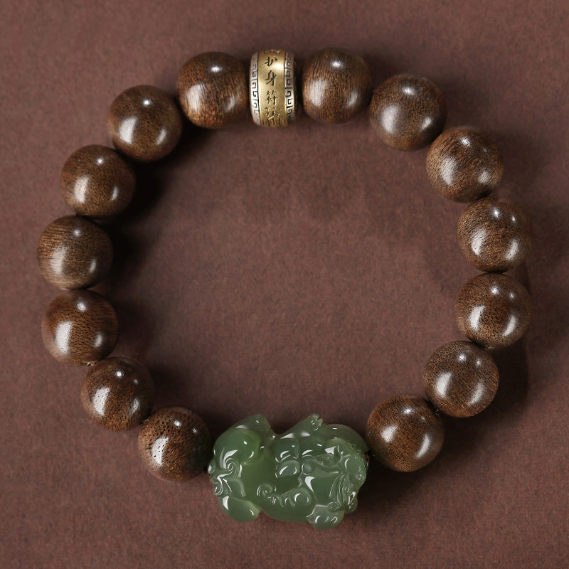 KarmaRipple's 925 Sterling Silver Brunei Agarwood PiXiu Jade Peace Strength Bracelet p6