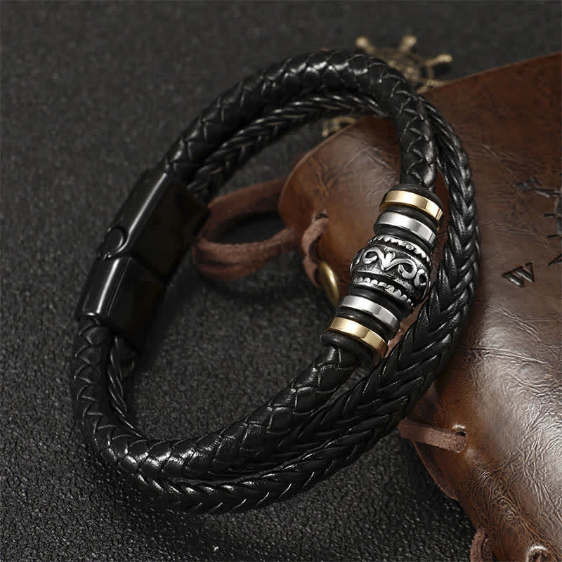 KarmaRipple's Leather Layered Titanium Steel Balance Woven Bracelet p5