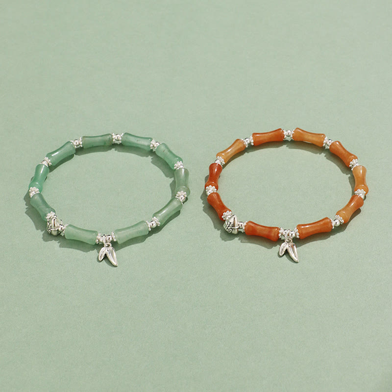 KarmaRipple's Peridot Ivory Jade Strawberry Quartz Green Aventurine Bamboo Fu Character Fortune Bracelet p21