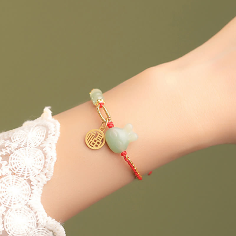 KarmaRipple's 925 Sterling Silver Year of the Rabbit Hetian Jade Happiness Fortune Red String Bracelet p4