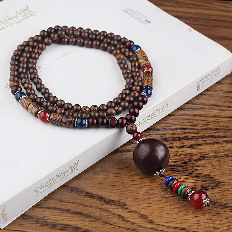 KarmaRipple's Tibetan Wenge Wood Bodhi Seed Agate Balance Peace Pendant Necklace p4