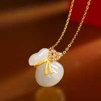 KarmaRipple's Authentic Hetian Ivory Jade Fortune Money Bag Pendant Necklace