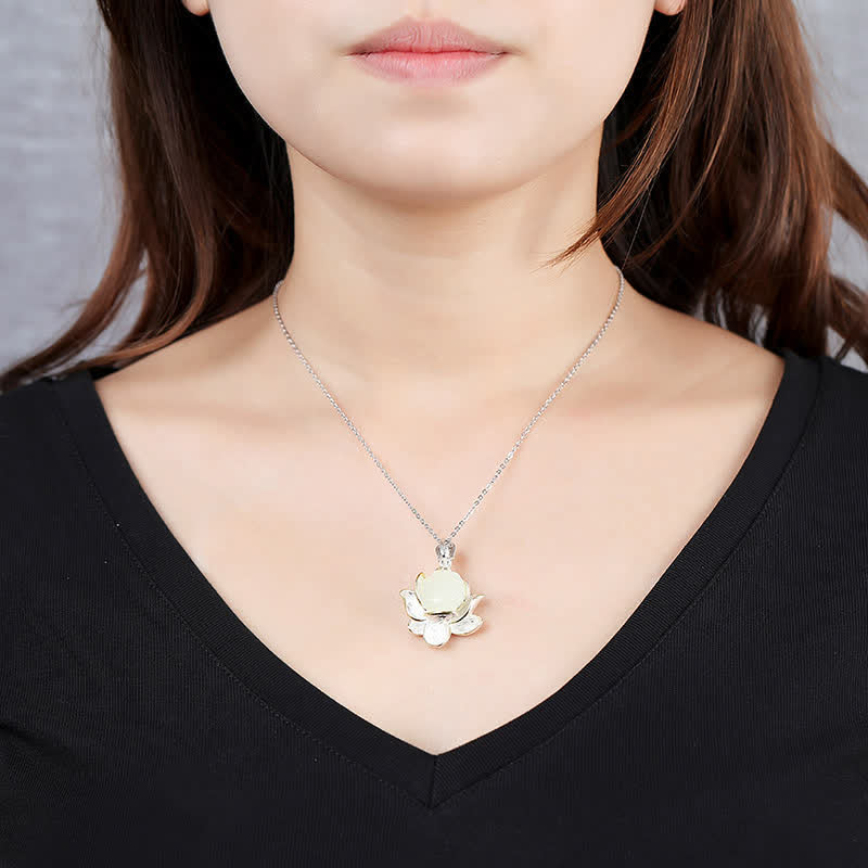 KarmaRipple's Ivory Jade Lotus Flower Happiness Pendant p3