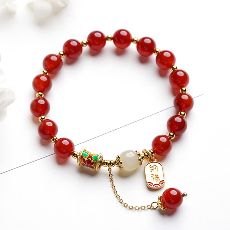 KarmaRipple's Authentic Red Agate Hetian Jade Fu Character Confidence Talisman Bracelet ( p4