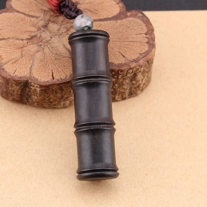 KarmaRipple's Ebony Wood Bamboo Pattern Ghau Prayer Box Peace Pendant Necklace p5