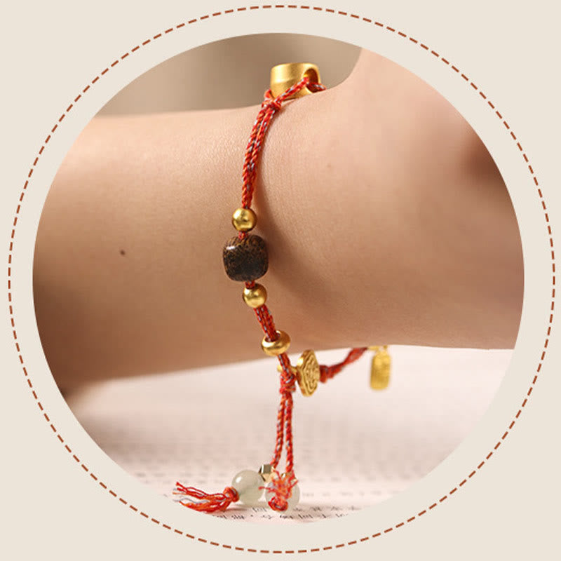 KarmaRipple's Handmade Auspicious Clouds Hetian Jade Fu Character Fortune Fortune Rope Bracelet p13