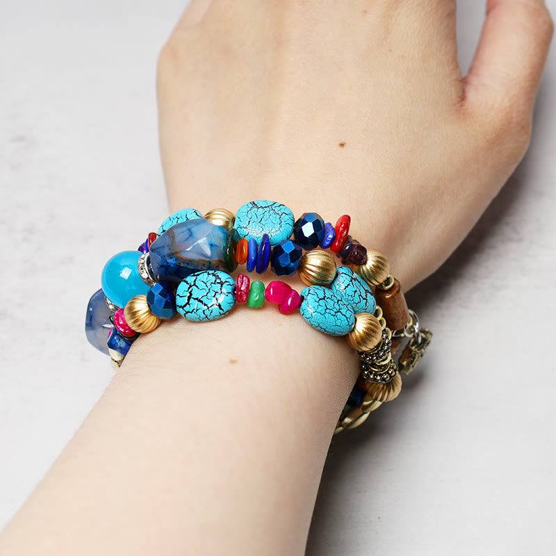 KarmaRipple's Multilayer Irregular Turquoise Agate Beadwork Blessing Bracelet p8
