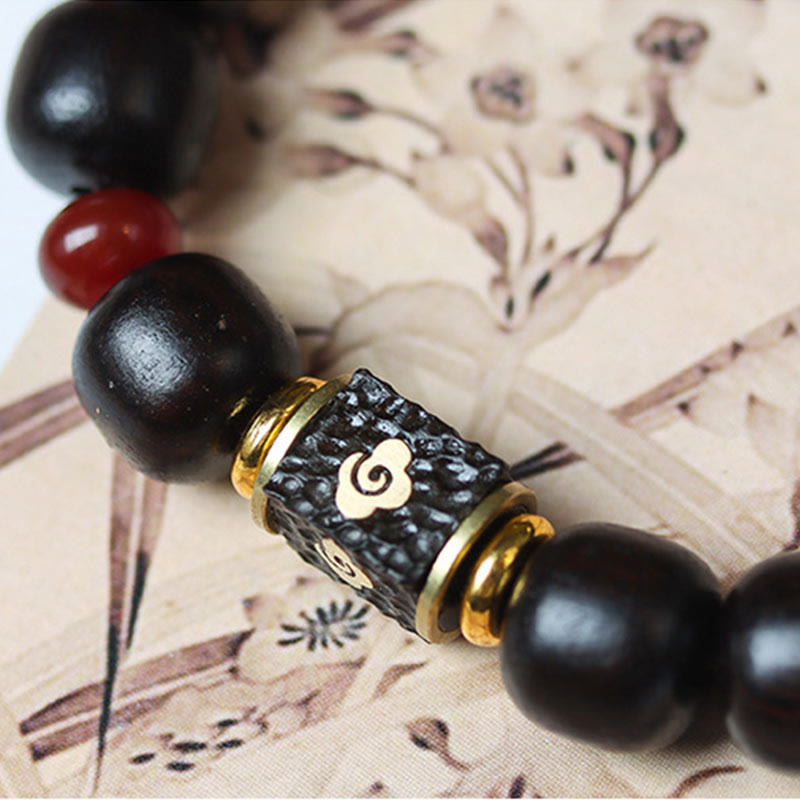 KarmaRipple's Ebony Wood Auspicious Clouds Engraved Calm Bracelet p7
