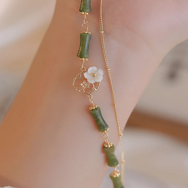 KarmaRipple's 14k Gold Plated Bronze Peridot Bamboo Flower Wealth Double Layer Bracelet p6