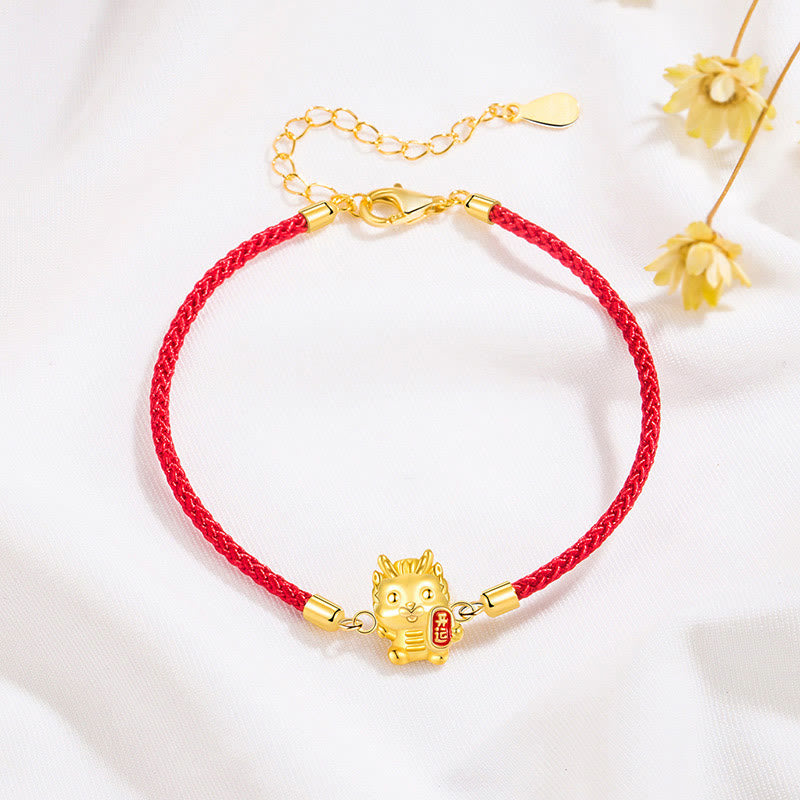 KarmaRipple's 925 Sterling Silver Year Of The Dragon Fortunate Golden Dragon Strength Red Rope Chain Bracelet p2