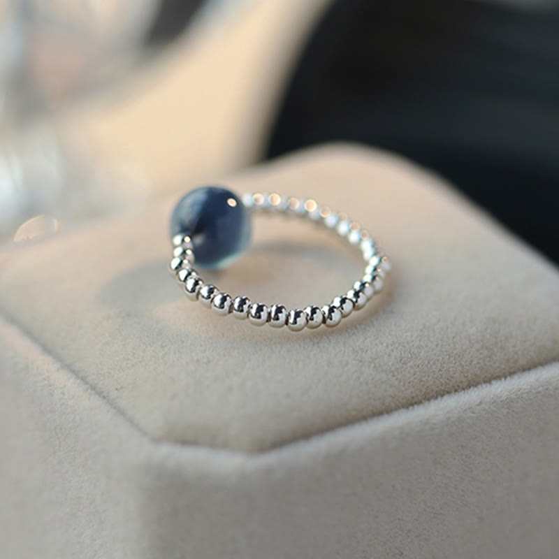 KarmaRipple's 925 Sterling Silver Blue Candy Agate Balancing Bead Ring p5