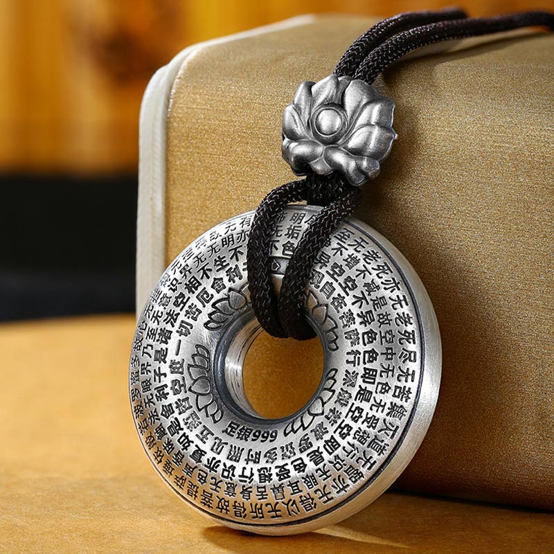 KarmaRipple's 999 Sterling Silver Heart Sutra Lotus Peace Buckle Pendant Necklace p1